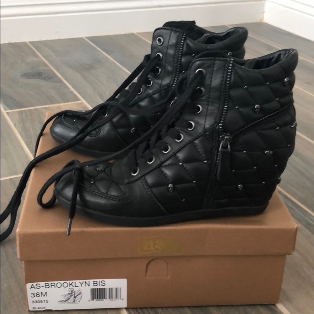 ASH Brooklyn wedge sneakers black skulls NWIB